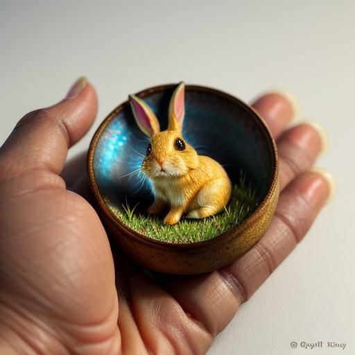 Adorable Rabbit in Hand: Macro Photography Concept Art