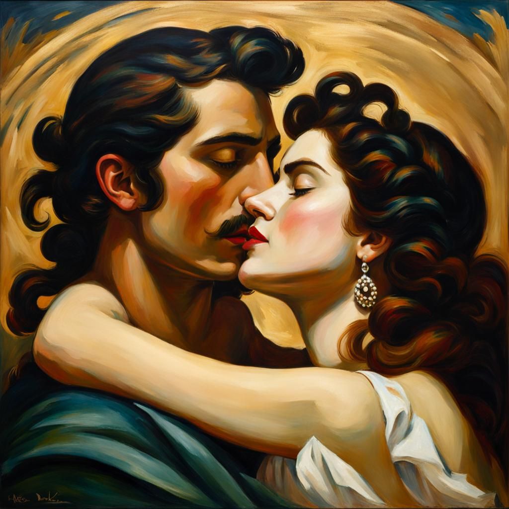 Passionate Embrace in Romantic Style