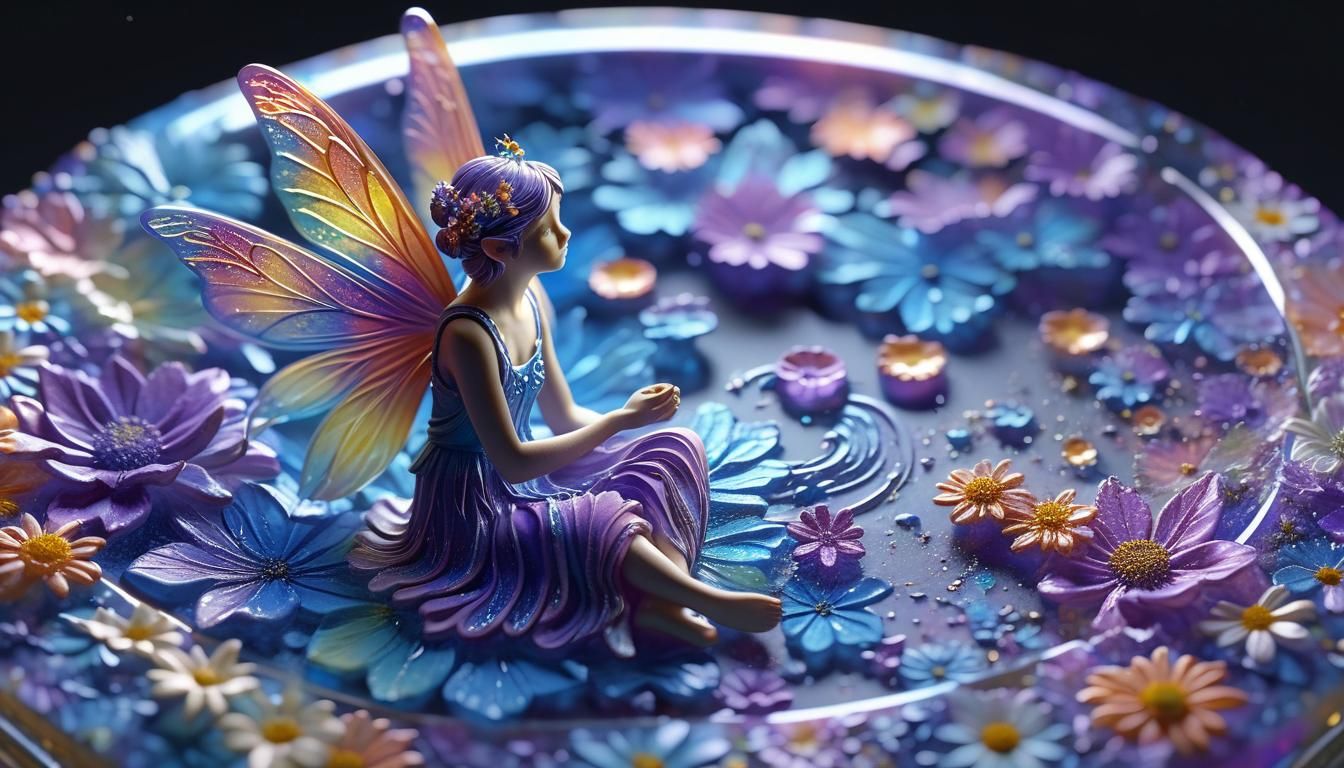 Fairy on Psychedelic Resin Ring in Splash Art