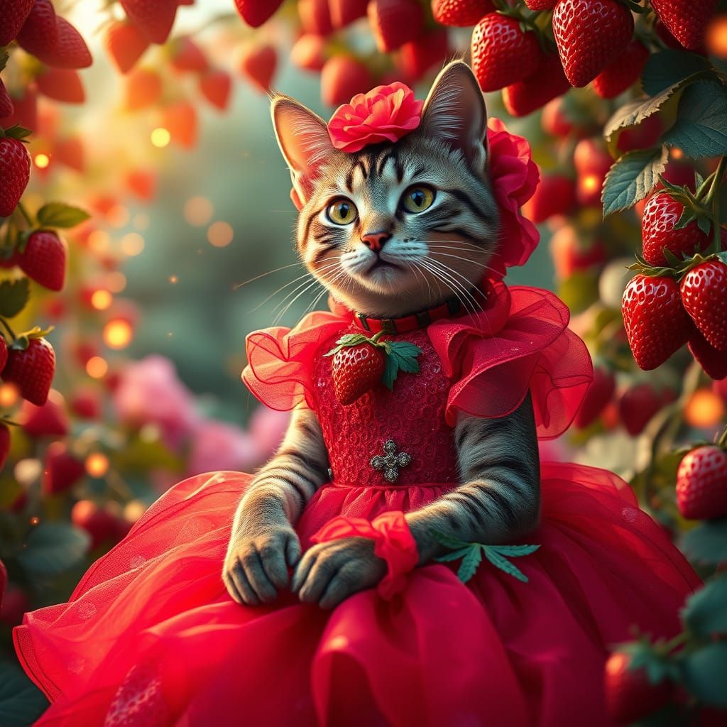 Exquisite Feline Fashionista in Strawberry Wonderland