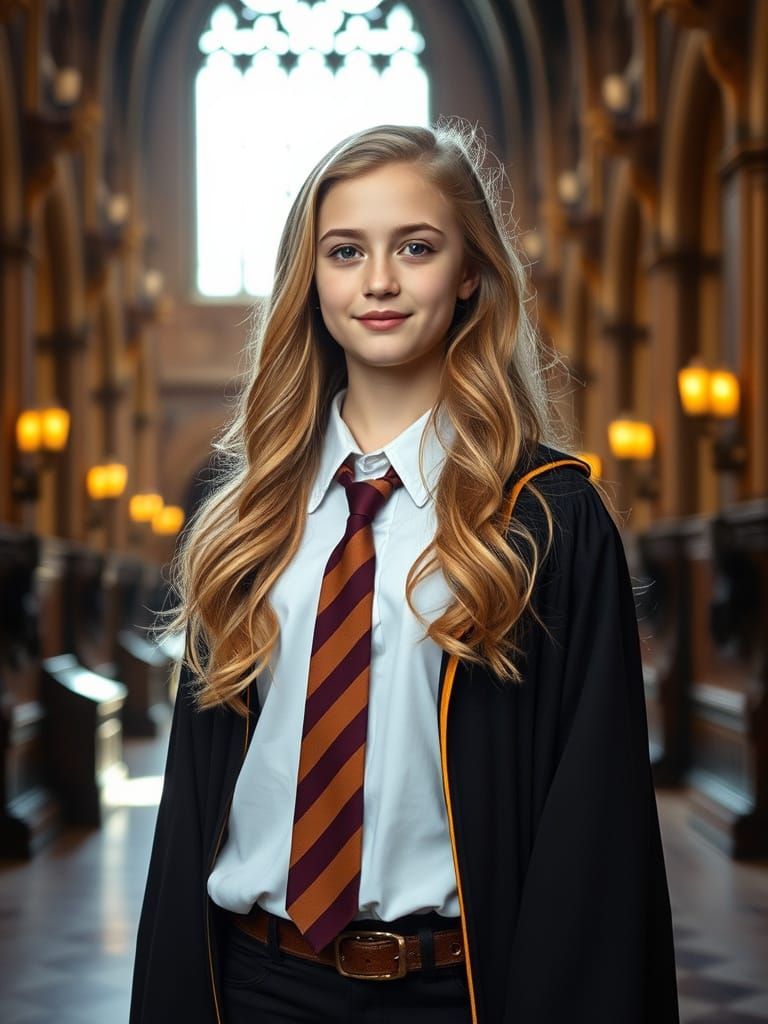 Hogwarts Girl in Elegant Gryffindor Uniform