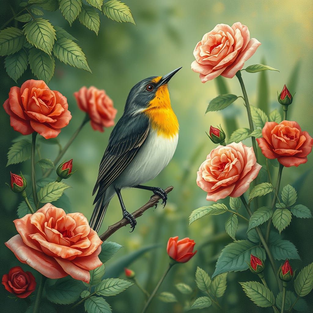 Nightingale's Melancholy Song in a Rose Garden