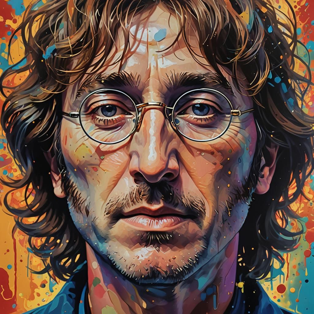 Hyperrealistic Portrait of John Lennon in Splash Art
