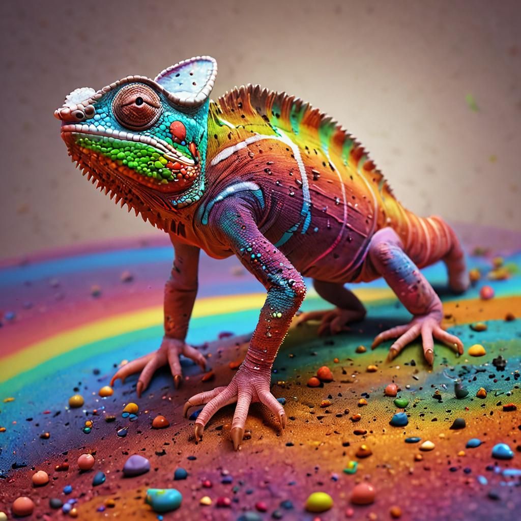 Rainbow Chameleon in Hyper-Realistic Digital Art