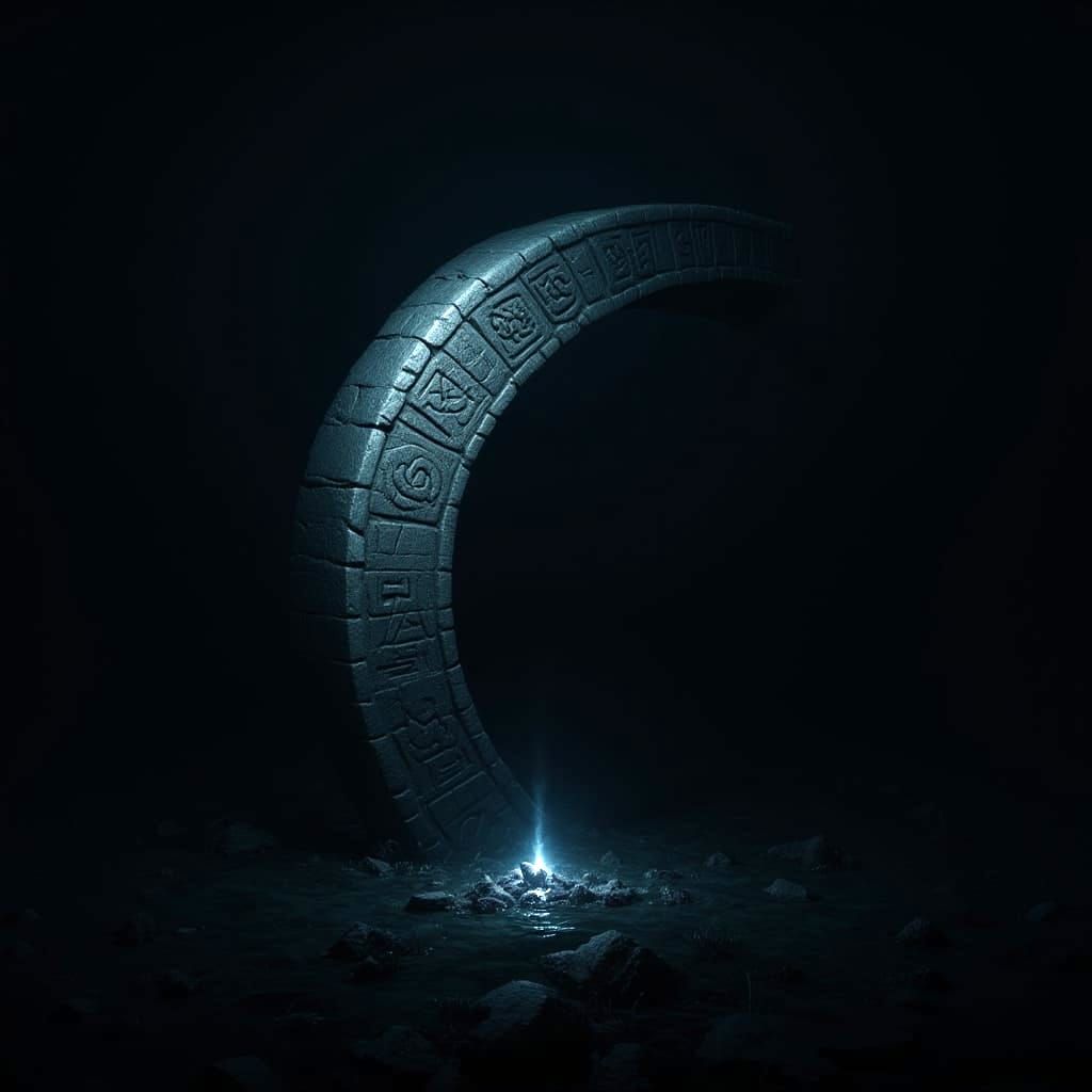 Moonlit Stone Arch in Eerie Swamp