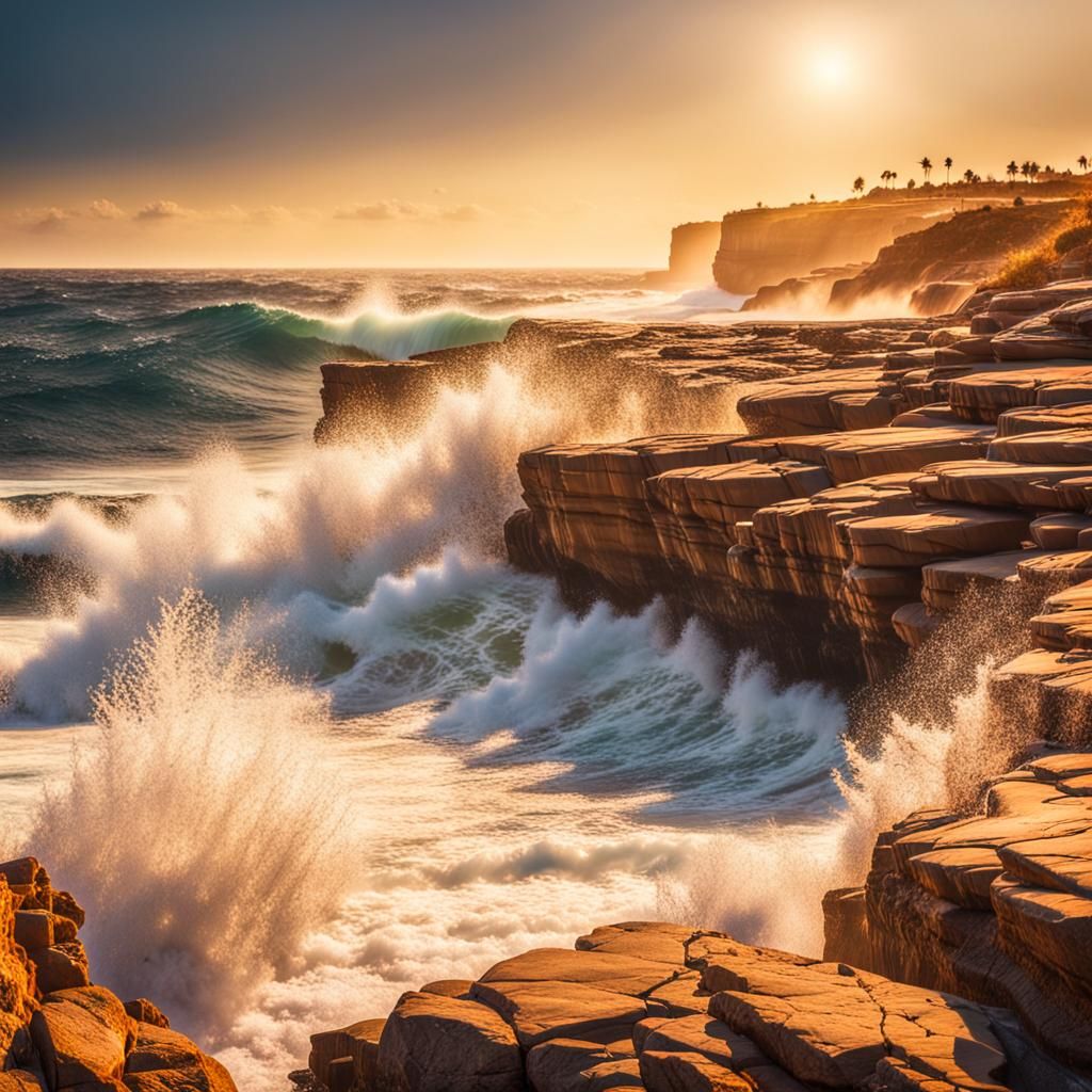 Golden Hour Seascape Photography: Crashing Waves