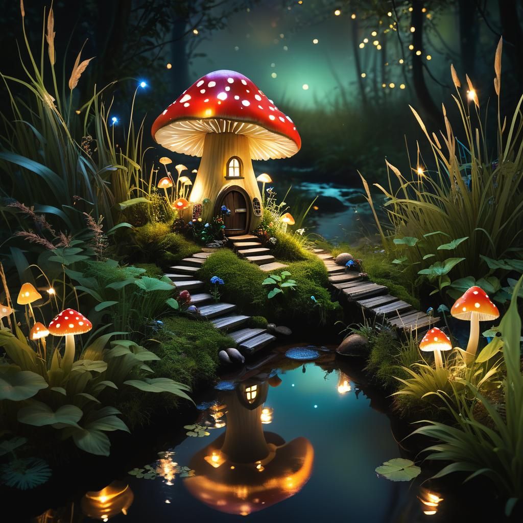 Enchanted Forest: Bioluminescent Mushroom and Fairy Lights