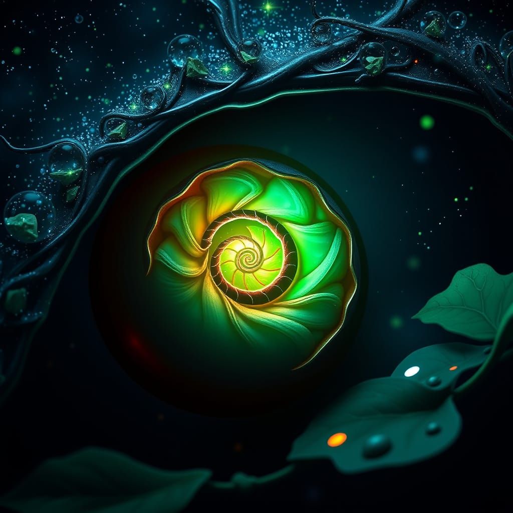 Ethereal Starry Night with Intricate Nautilus Curves