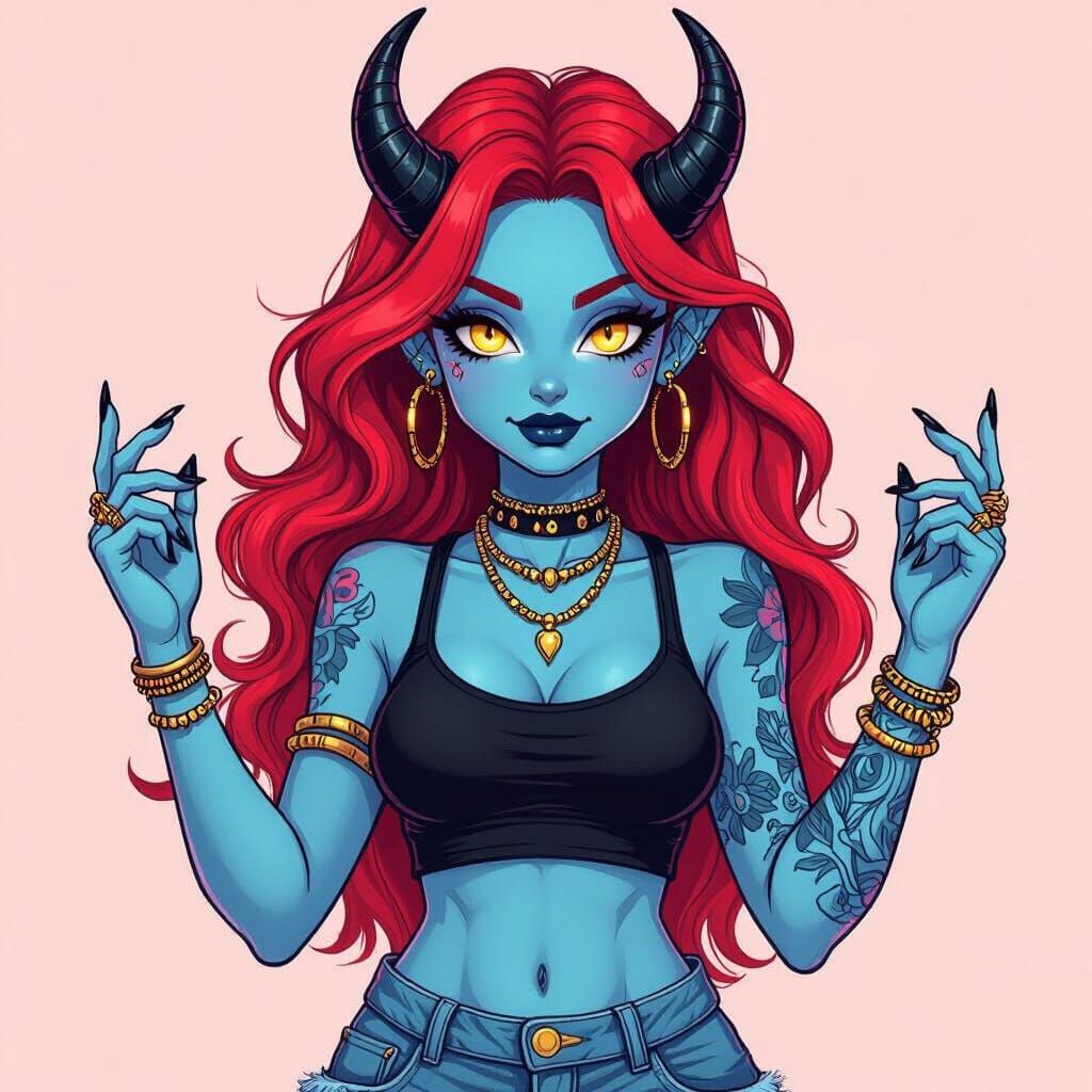 Stylish Demon Girl in Vibrant NFT Art Style