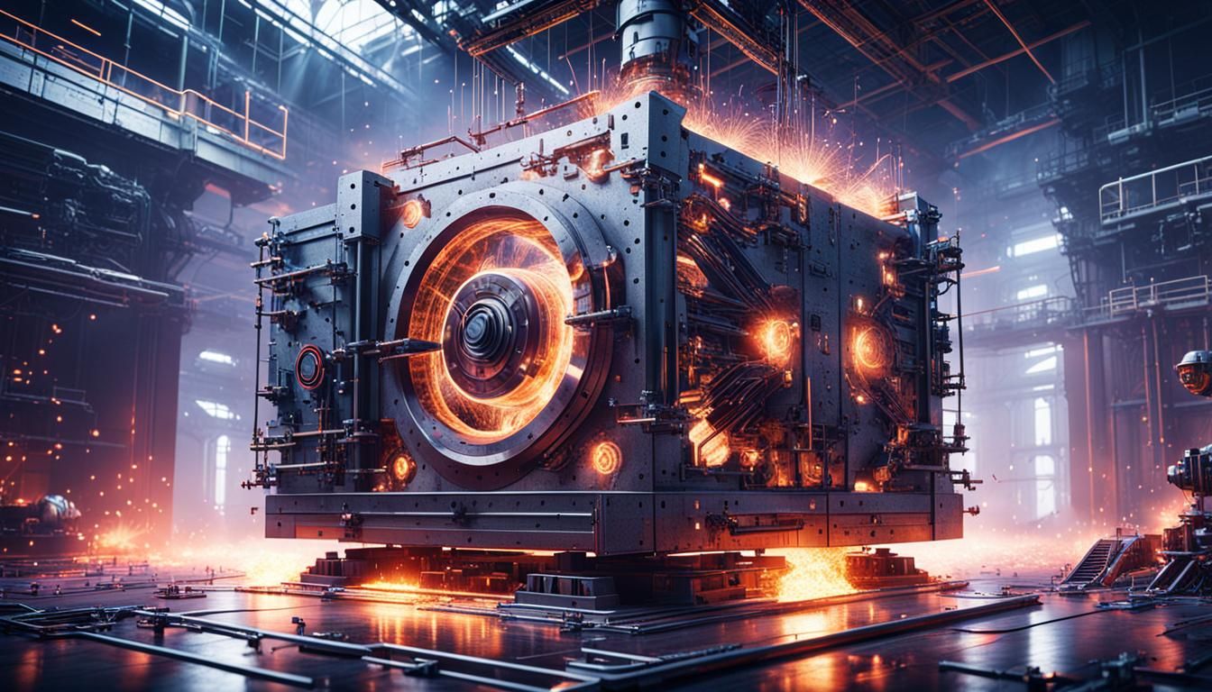 Futuristic AI Foundry Simulation with Visual Heat Effects