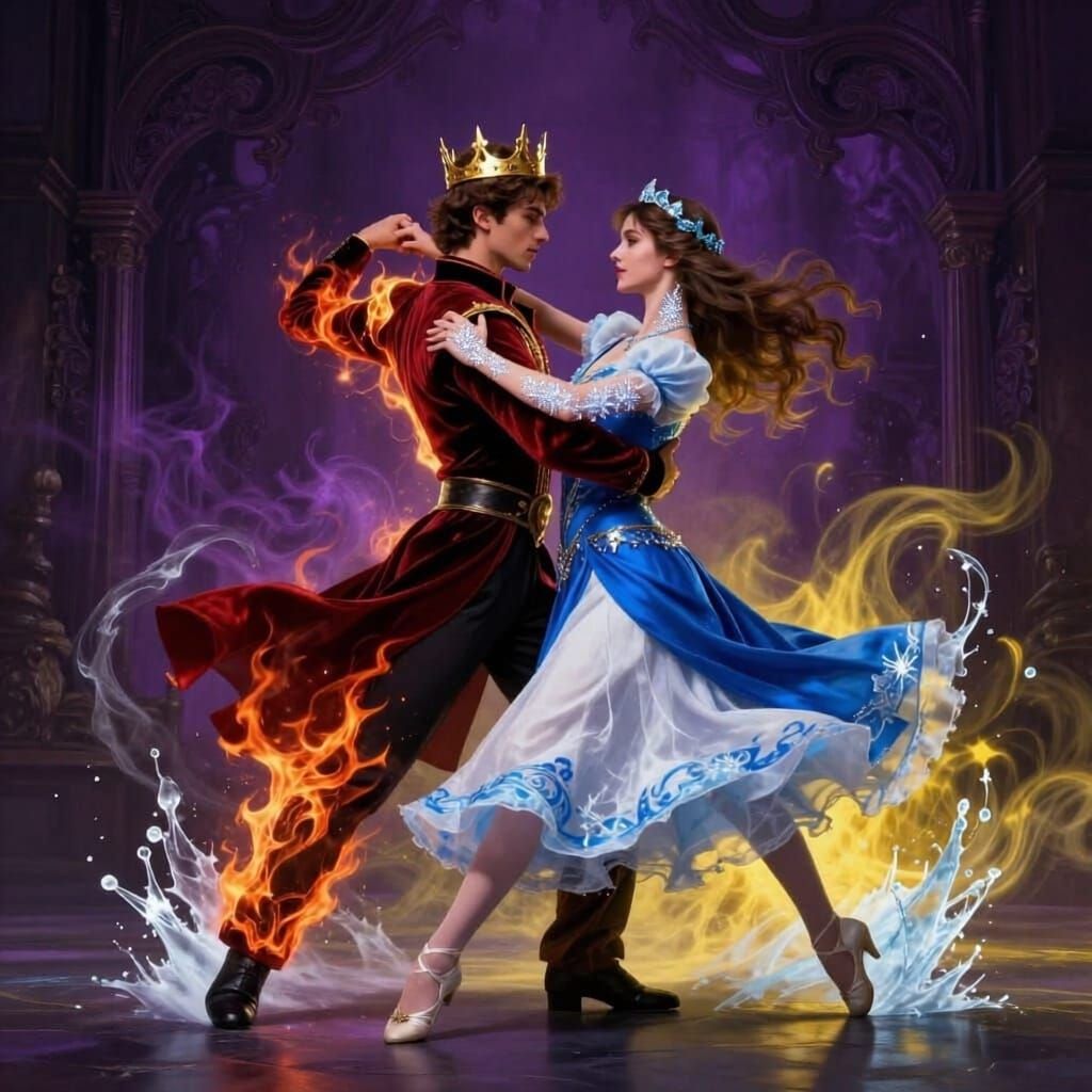 Fire and Ice Dancers in Dark Fantasy Art