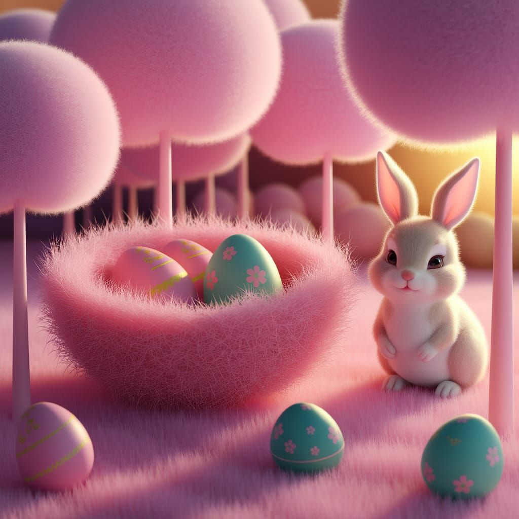 Pastel Wonderland with Easter Eggs and Bunny