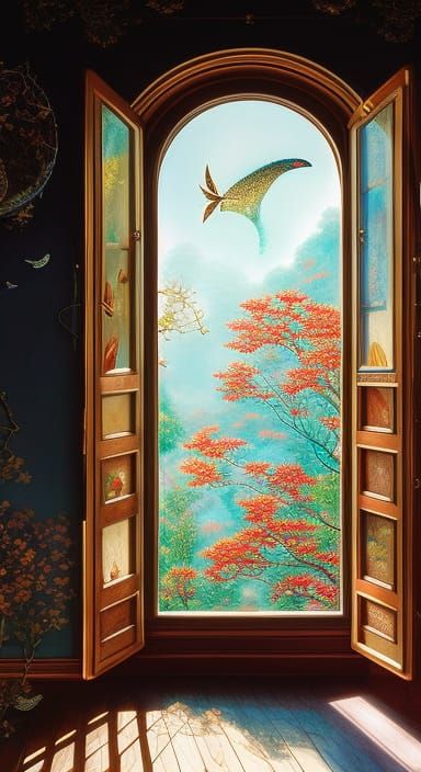 Maximalist Room with Windows in Anime Style