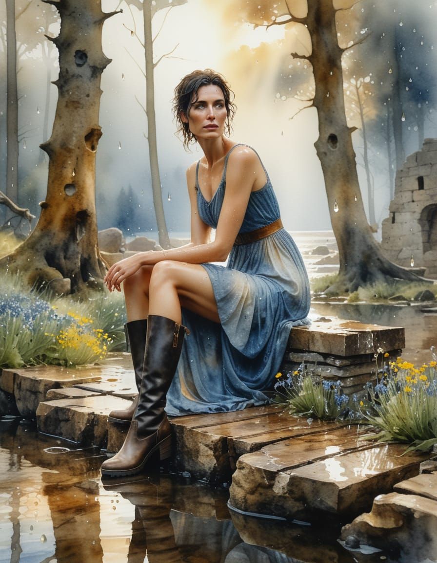 Watercolor Portrait of Weary Woman in Vardo