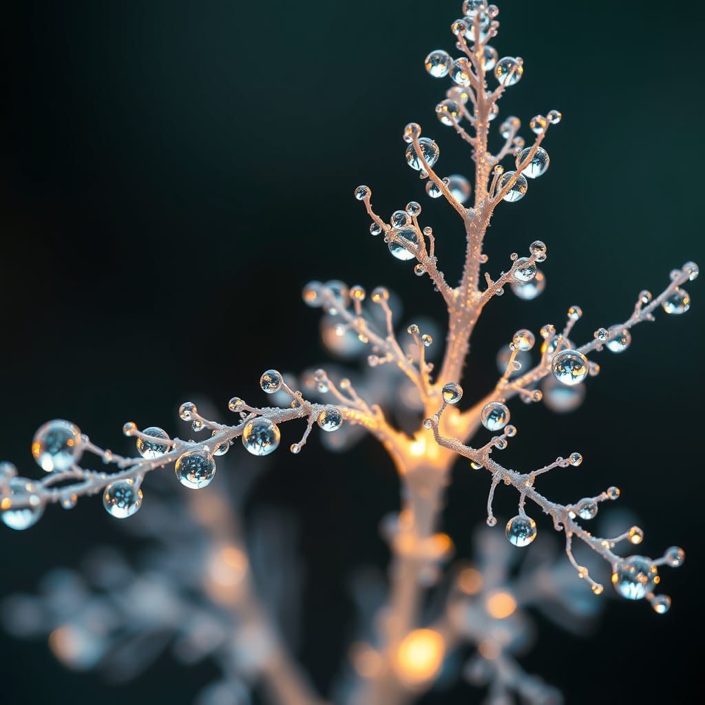 Crystalline Plant with Reflective Raindrops