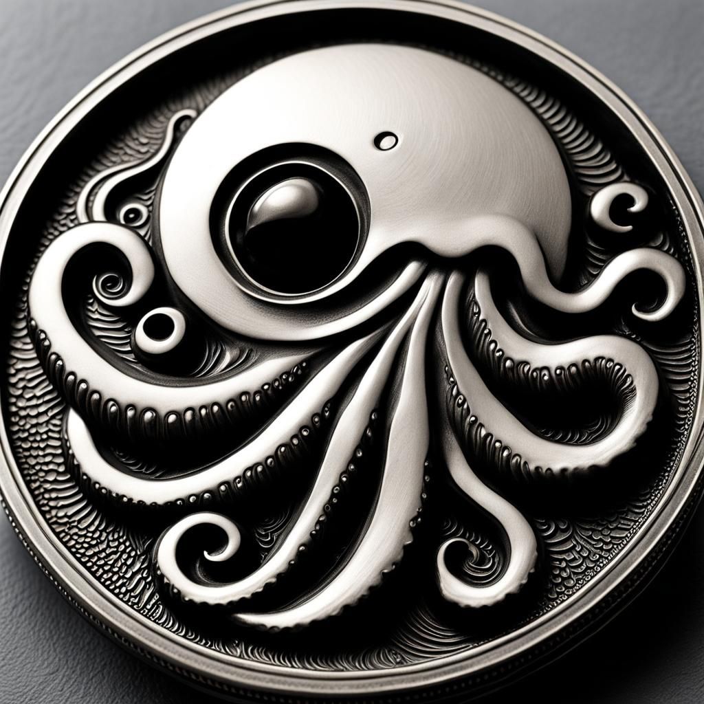 Dark Coin with Eye and Octopus Tentacle Carving