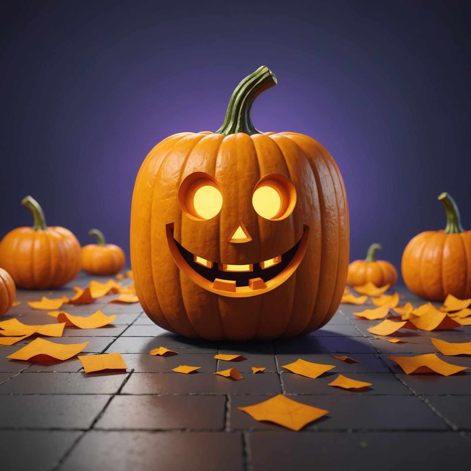 Square Pumpkin: 3D Digital Art in Pixar Style