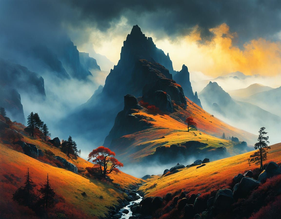 Ethereal Scottish Highlands Scene in Deep, Rich Color