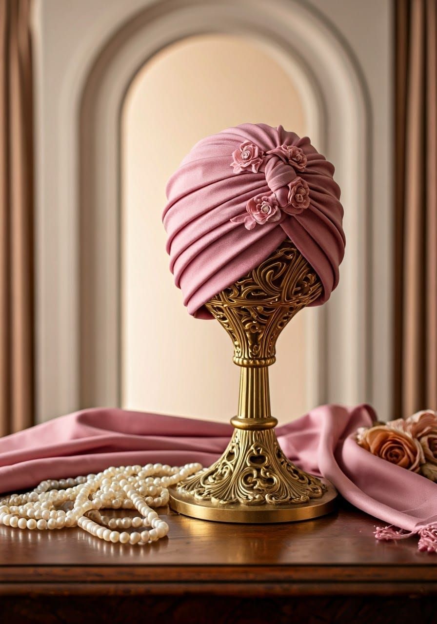 Luxurious Charedi-Style Headscarf in Antique Pink and Gold