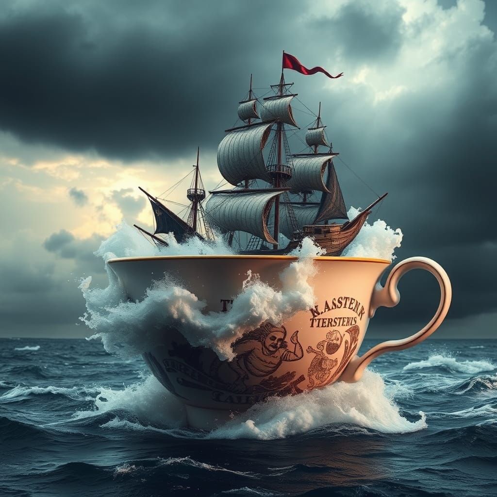 Pirate Ship Storm in Teacup: Award-Winning Photography