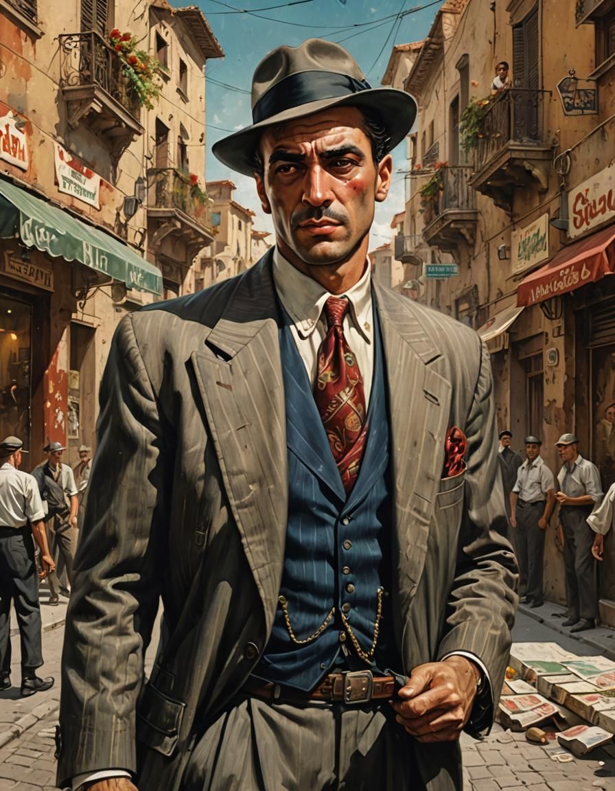 Vintage Mafia Thug on Sicilian Street Corner