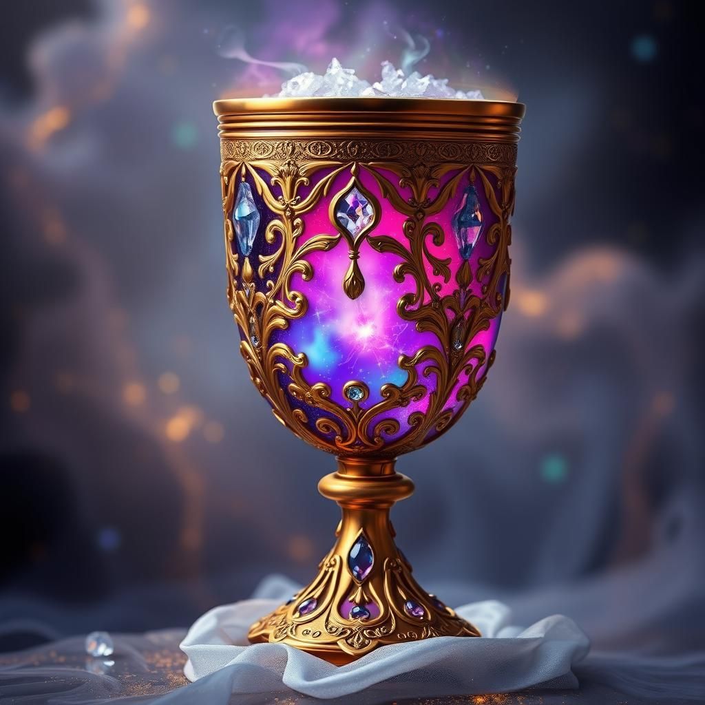 Ornate Gold Goblet Filled with Cosmic Aurora Drink