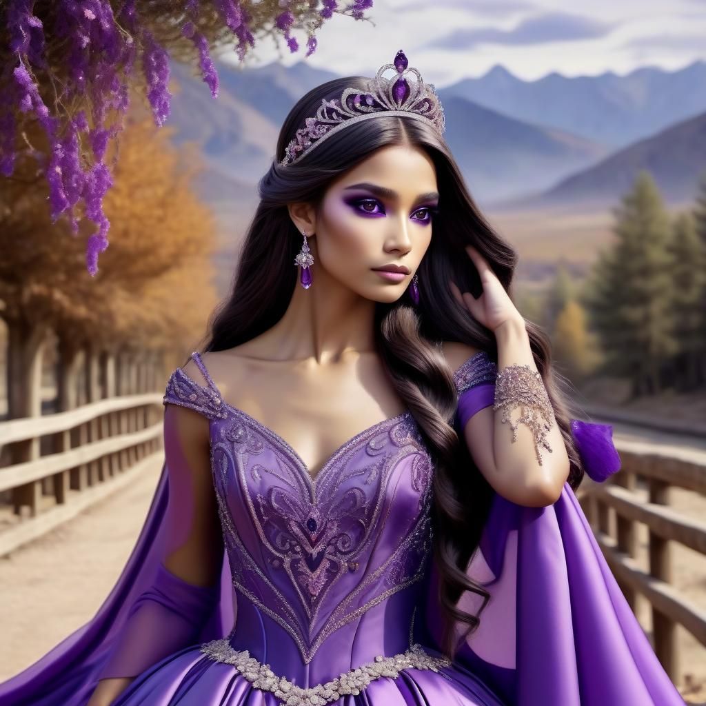 Mare Barrow in Violet Gown with Jewels