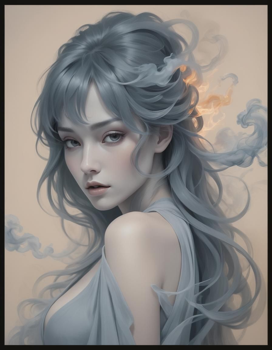 Ethereal Woman with Flowing Gray Hair