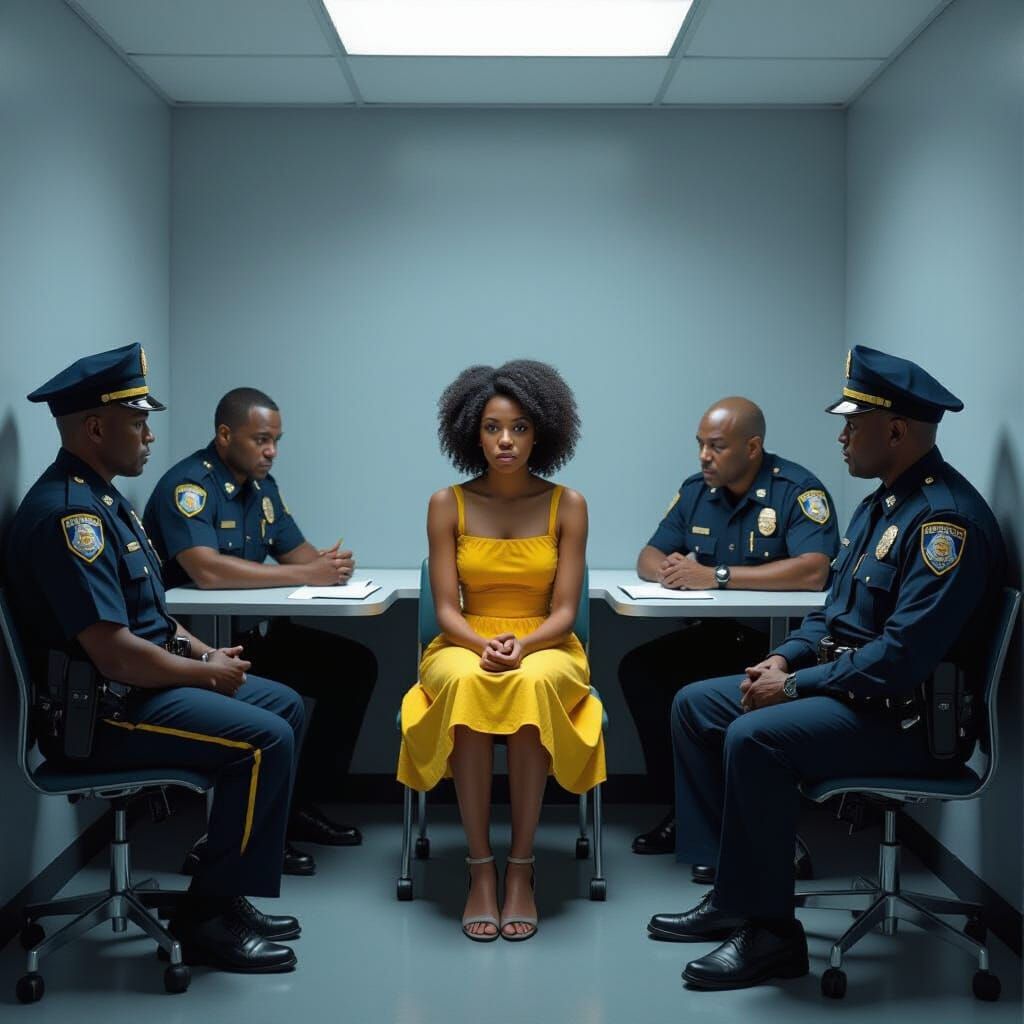 Intense Interrogation Scene in Contemporary Art Style