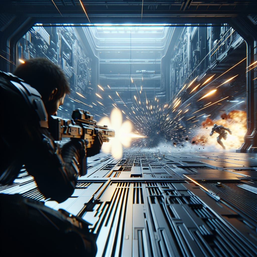 Futuristic Action Movie Bullet Firing Scene