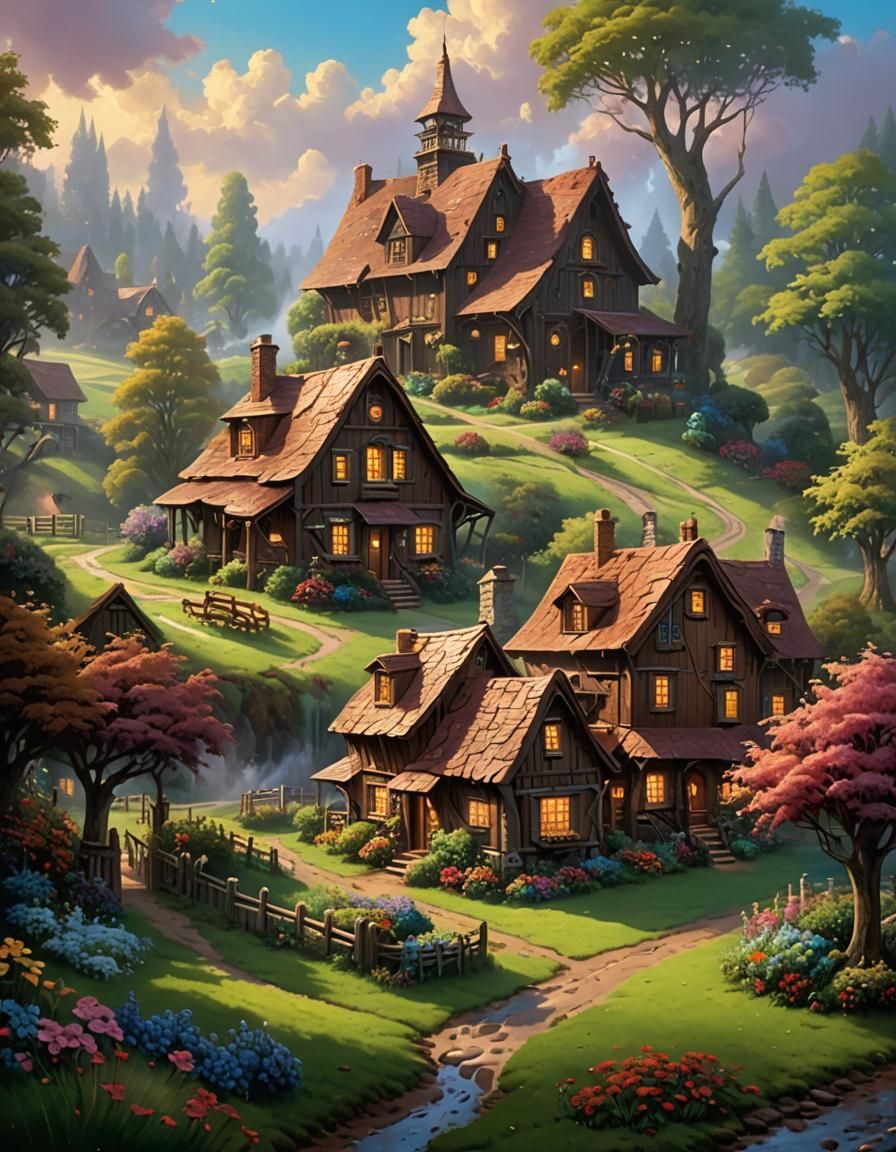 Chocolate Farmhouse Landscape in Pixar Style