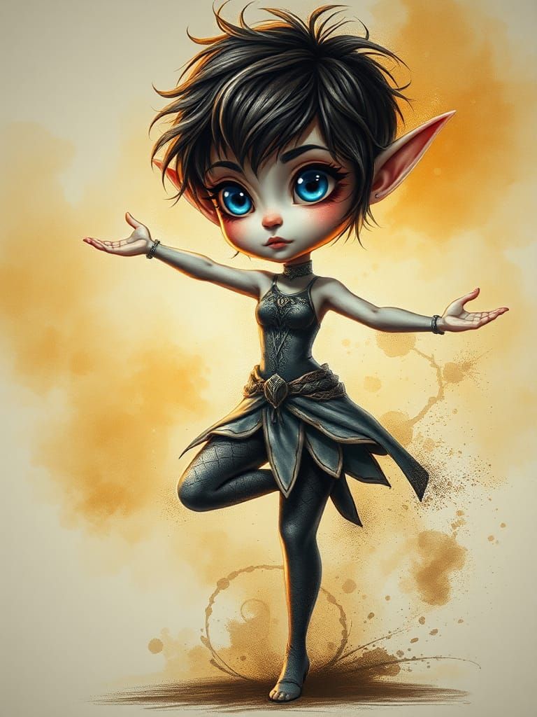 Elf Maiden's Balancing Act: A Charcoal Drawing