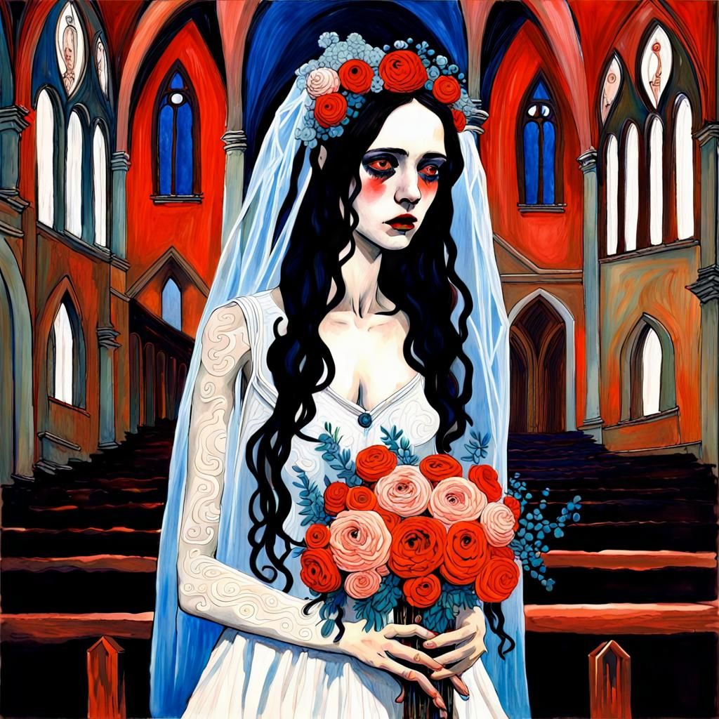 Gouache Vampire Bride Weeping: Emo Anime Style
