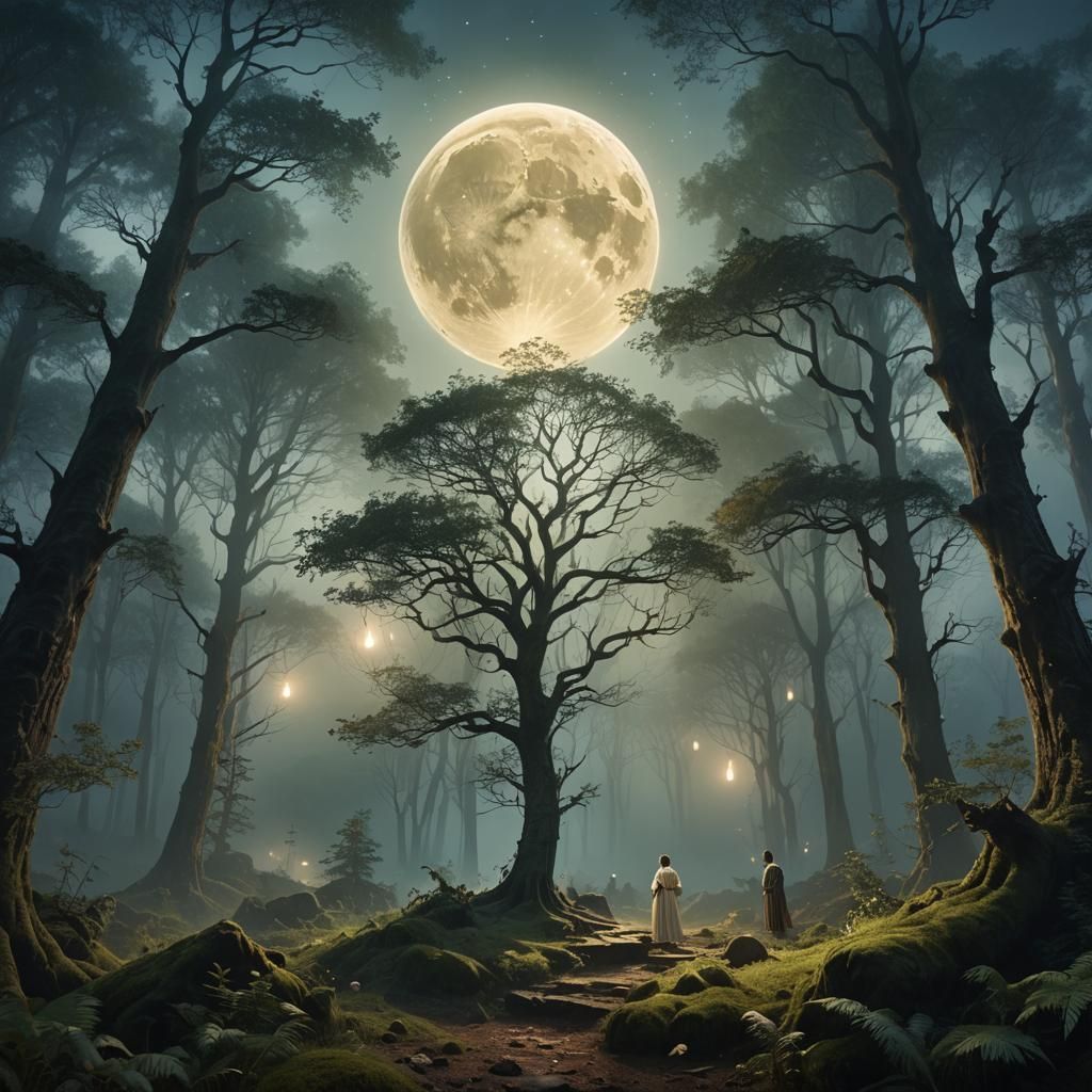 Magical Forest Ball Glows in Moonlight: Digital Painting