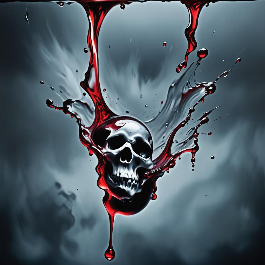 Surreal Skull Suspended in Wine, Oil Painting