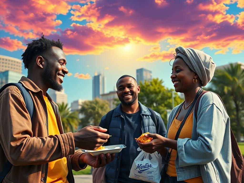 Couple Feeds Homeless in Vibrant City Park
