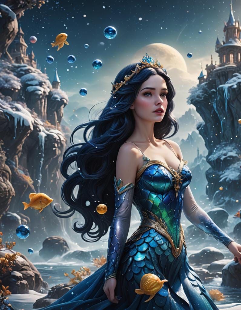 Snow White as Space Mermaid with Blue Sparkles