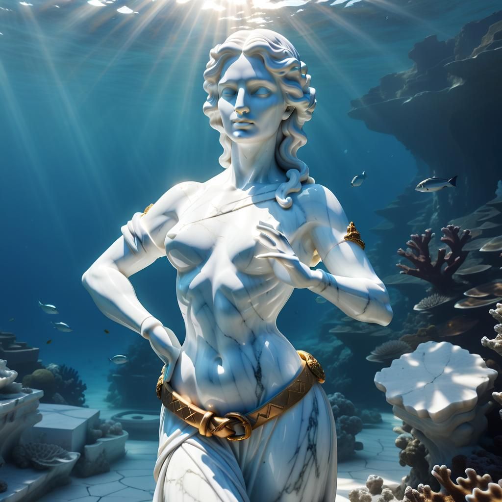 Underwater Marble Nude Statue in Sunlight