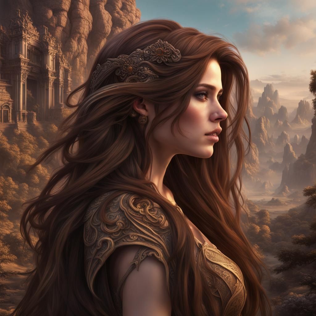 Woman with Brown Hair in Fantasy Art Style