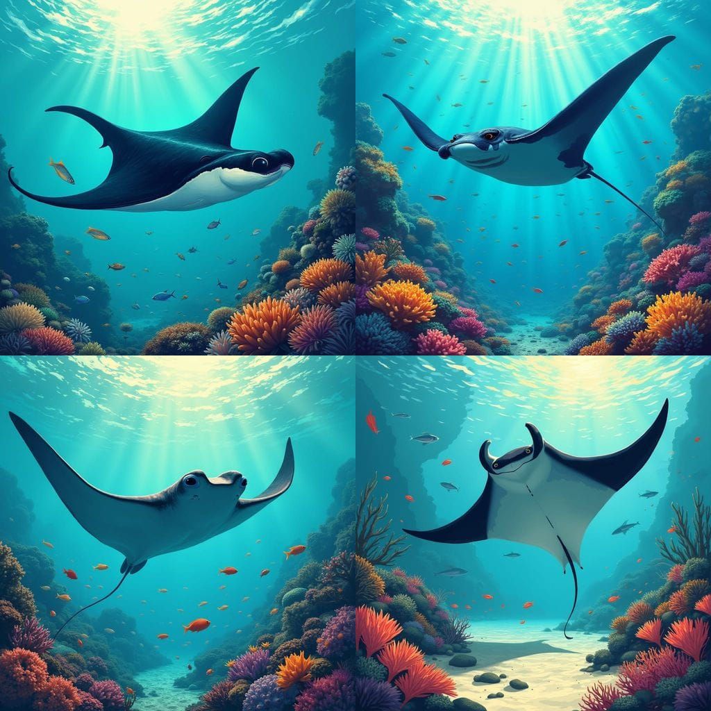 Majestic Manta Ray in Vibrant Coral Reef