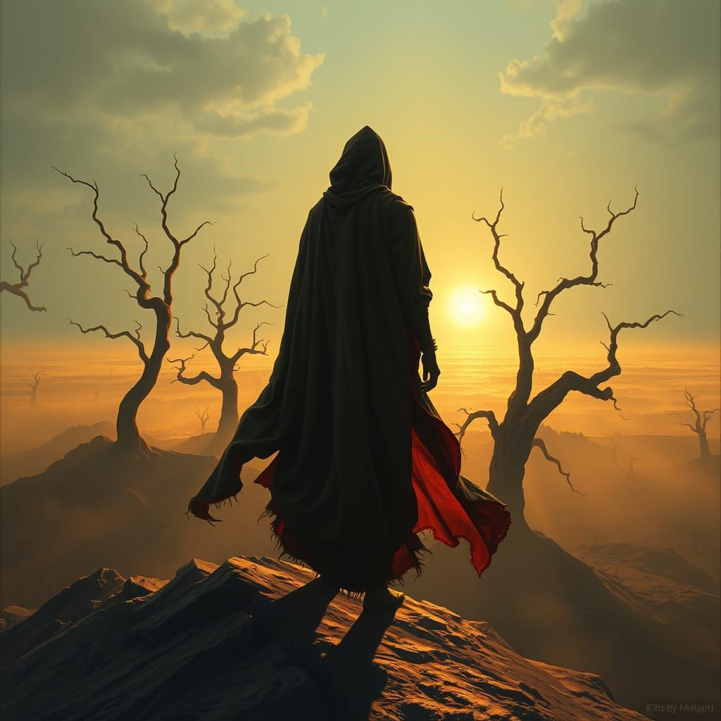 Surreal Figure Stands at Edge of Haunting Dreamscape in Vibr...