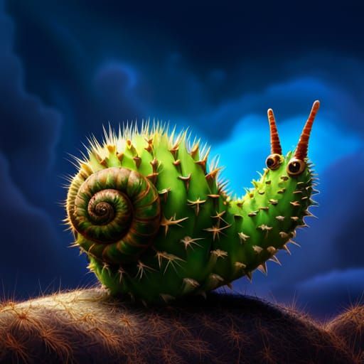Adorable Cactus Snail Character in Matte Painting Style