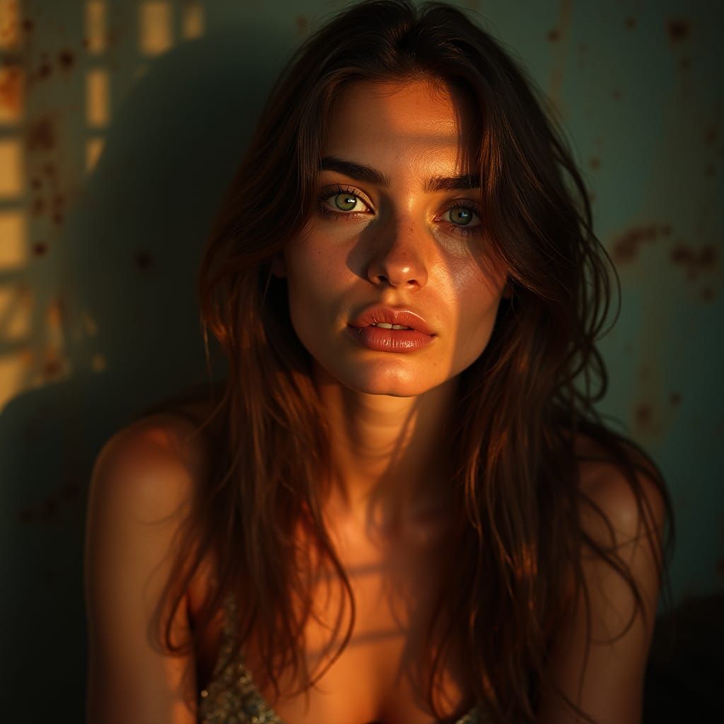 Dramatic Portrait of a Woman in Golden Light