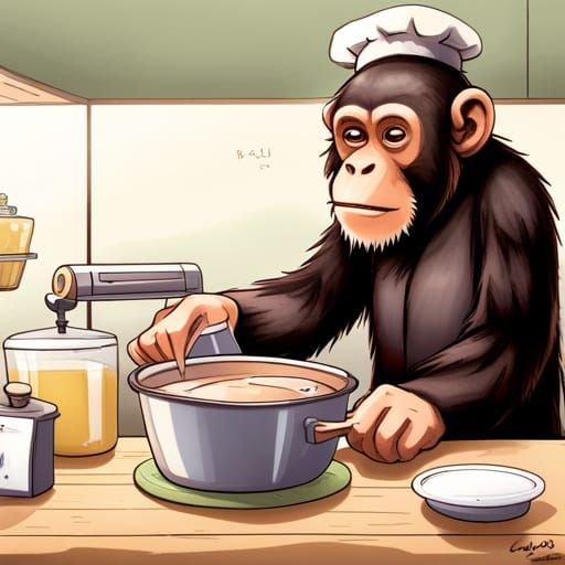 Chimpanzee Baking in Anime Style
