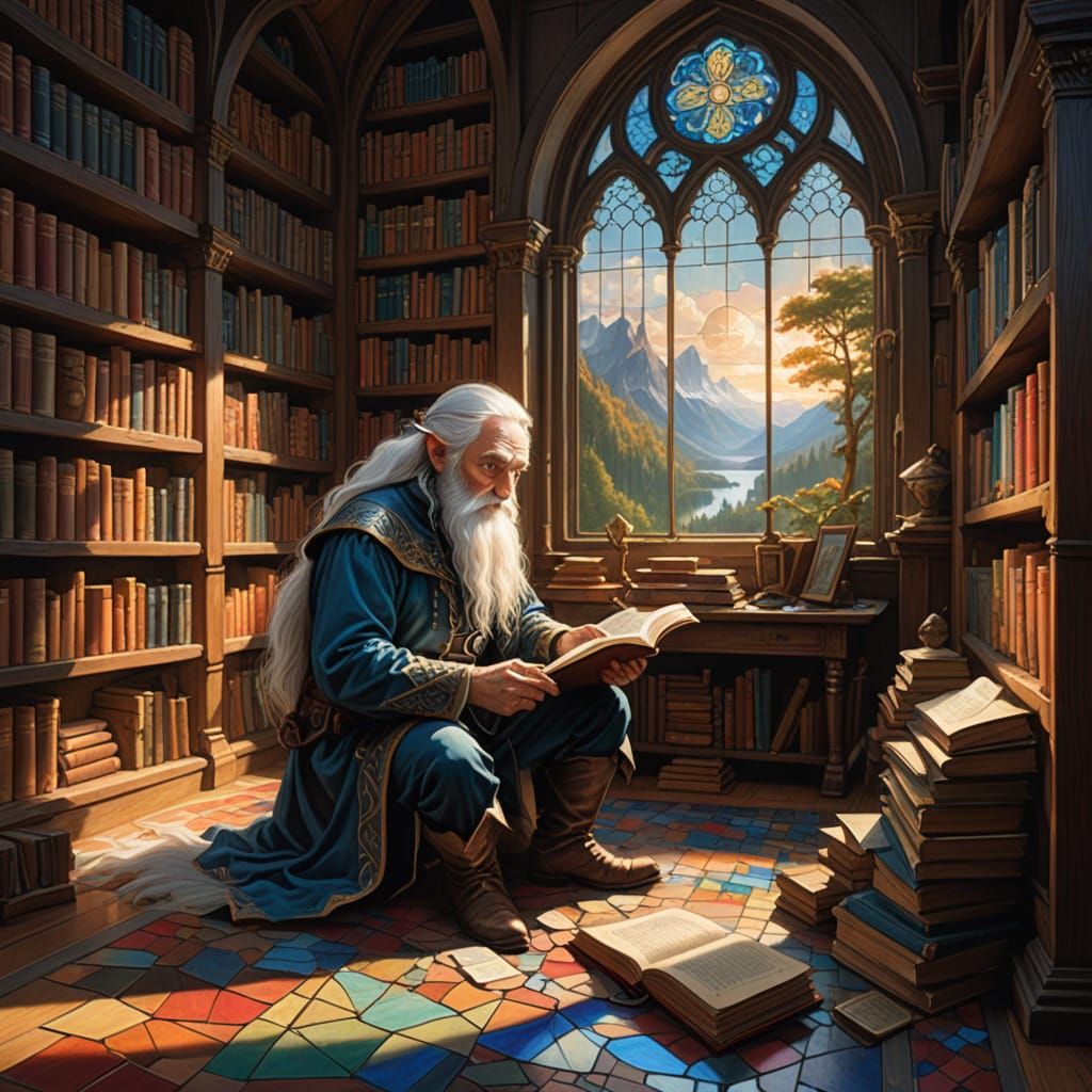 Ethereal Study of Ancient Tomes in a Hidden Library