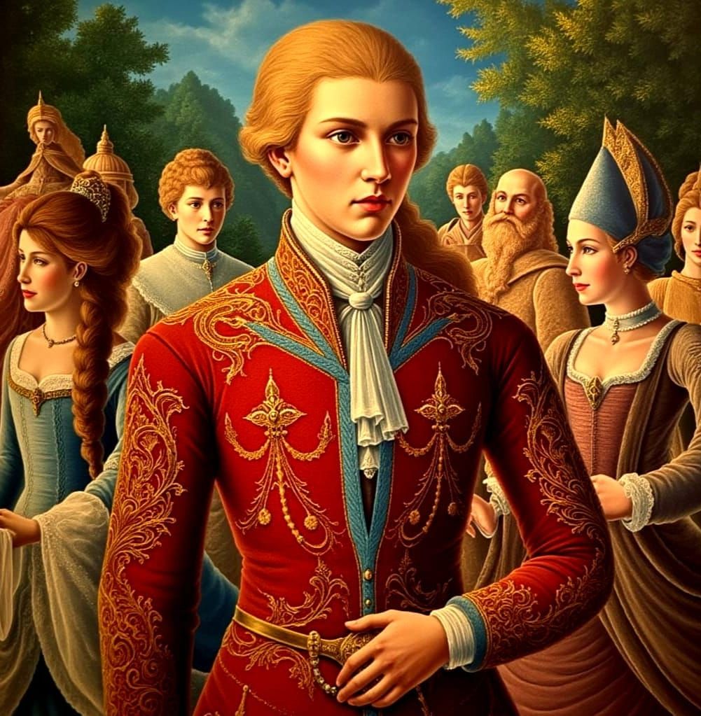 Baroque Prince and Aristocrats in Versailles Gardens