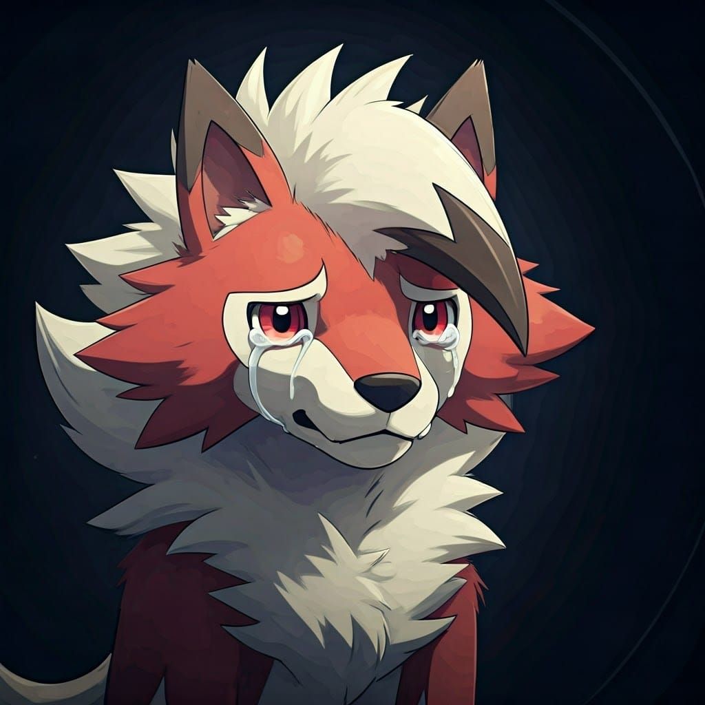 Crying Lycanroc in Anime Cel-Shaded Style