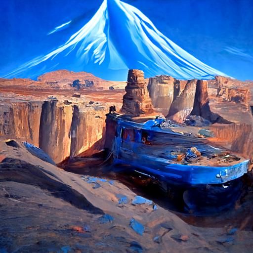 Blue Desert Landscape in Oil Painting Style