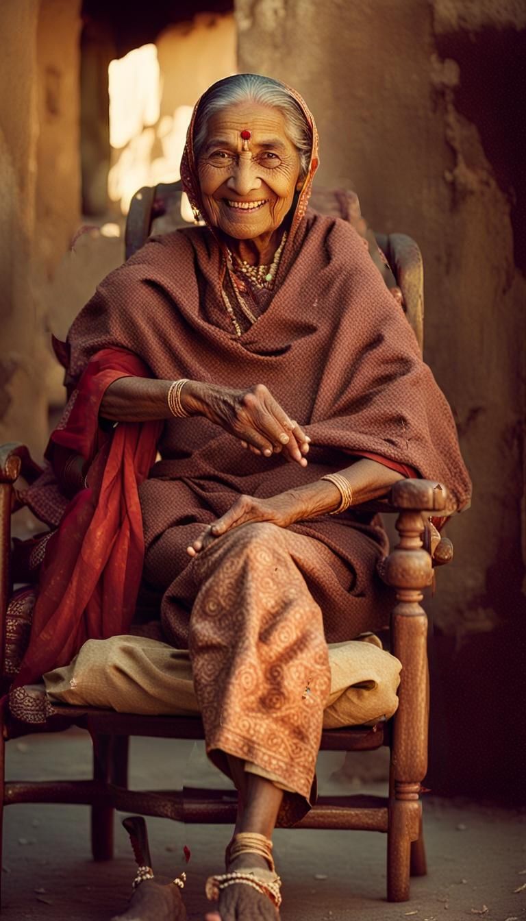 Cinematic Portrait of Smiling Woman in Gujarati Outfit