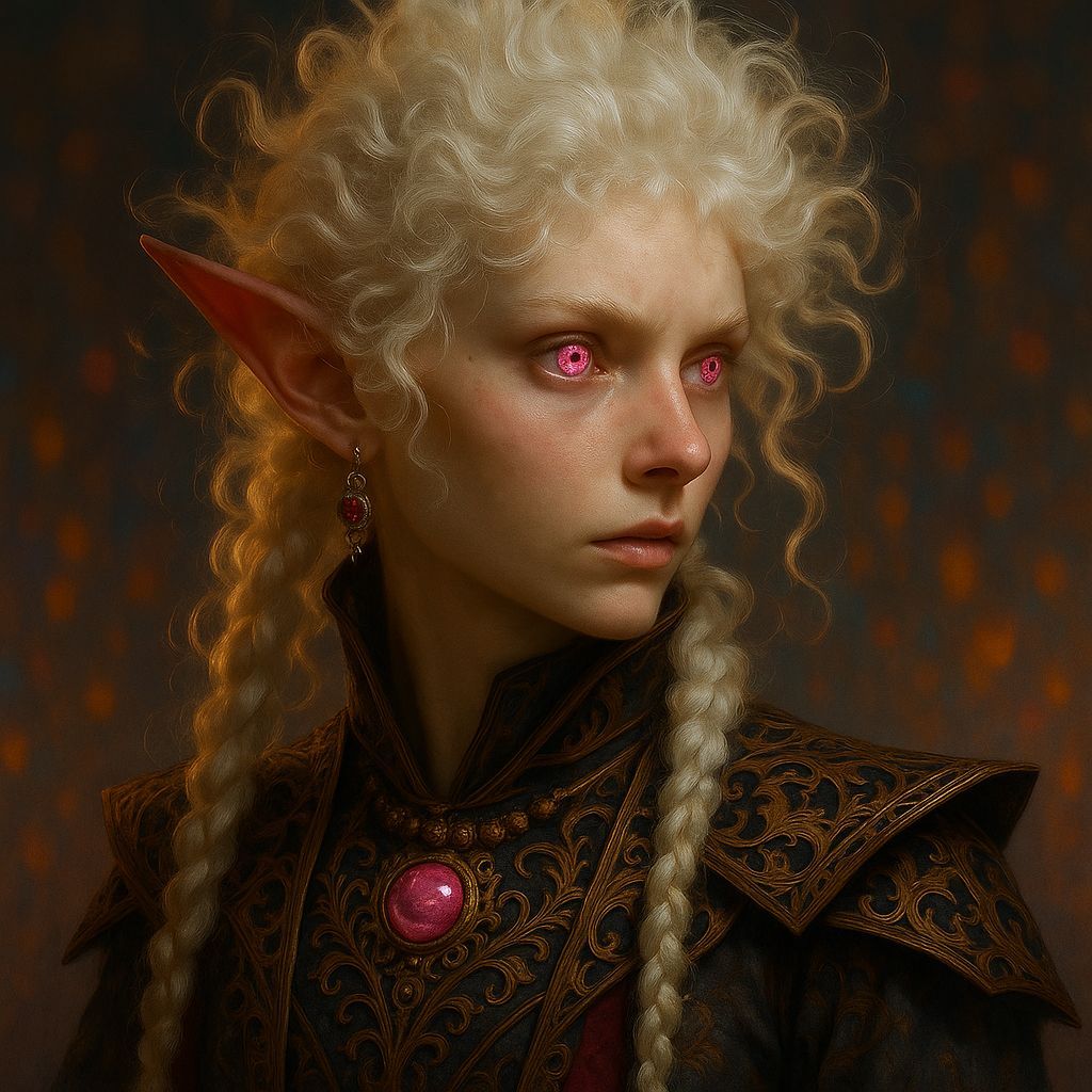Hyperrealistic Albino Elf Portrait with Pink Eyes